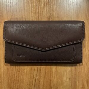 Fossil Brown Wallet, Checkbook Cover & Photo Insert Y2K Vintage Genuine Leather